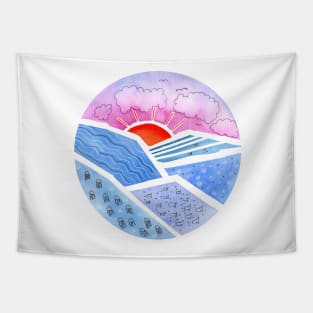 Abstract Seascape with Sunrise Tapestry