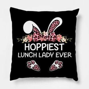 Hoppiest Lunch Lady Ever Leopard Women Girl Easter Day Bunny Pillow