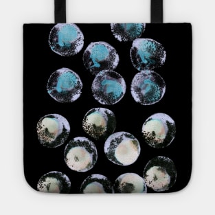 Simple abstract background with bubbles, confetti. Blue, rainbow watercolor dots (circles) on black. Perfect for greeting card, postcard, poster, logo, textile, fabric, packaging, wrapping paper. Tote