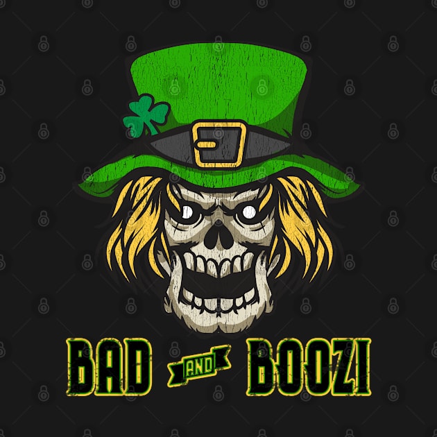 Bad and Boozy Green Scary Leprechaun Skull Head print by merchlovers