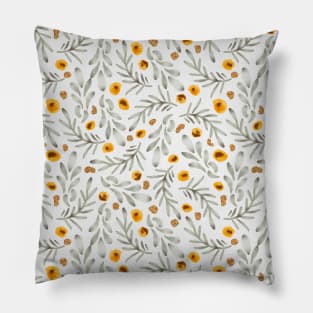 Summer Leaves and Abstract Art Blooms with Gold Glitter Pillow