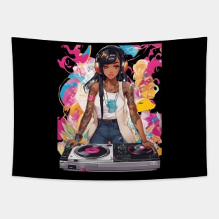 Pulsating Beats DJ Techno Raves Girl Tapestry