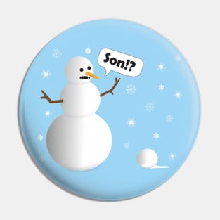 Funny Cartoon Father Snowman Mistakes a Snowball for His Son Pin