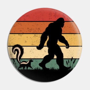 Bigfoot Sasquatch Walking With Striped Skunk Vintage Sunset Wild Animal Pin