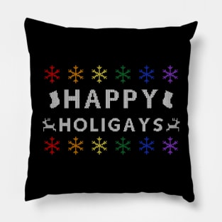 Happy Holigays Ugly Sweater (Rainbow) Pillow