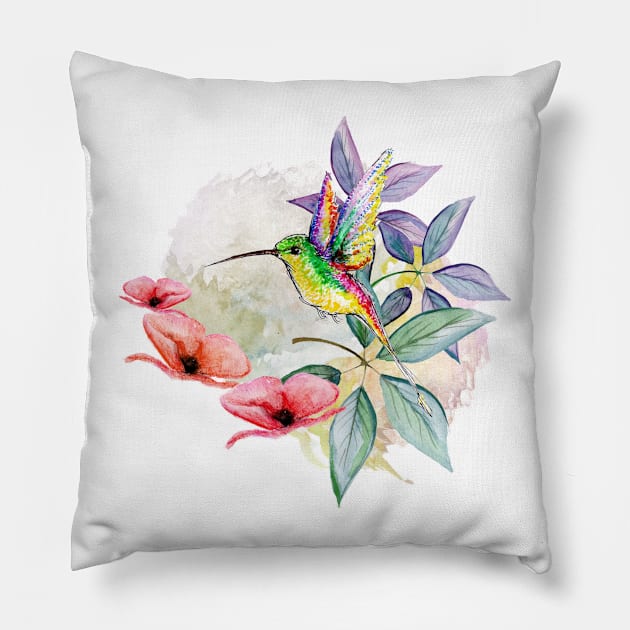 Hummingbird ecuadorian with flowers Pillow by makikelly