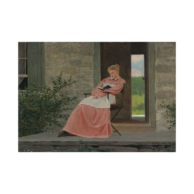 Girl Reading On A Stone Porch by Winslow Homer by Classic Art Stall