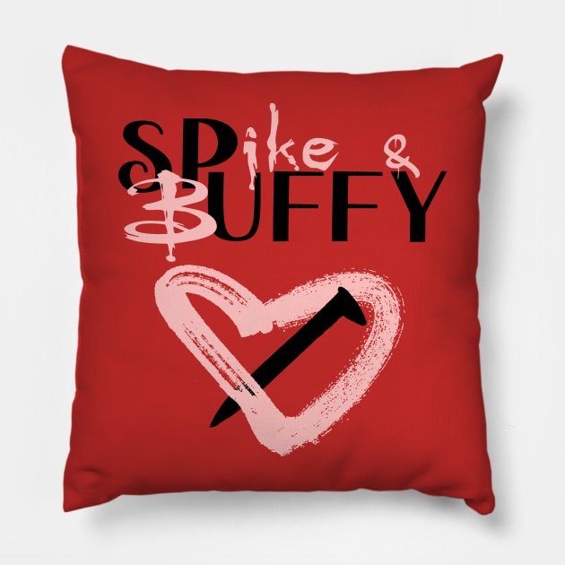 Spike & Buffy (pink heart) Pillow by bengman