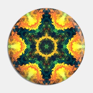 Psychedelic Kaleidoscope Yellow Blue and Green Pin