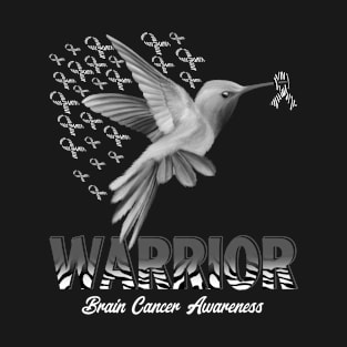 Warrior Support Gray Ribbon Brain Tumor Cancer Awareness T-Shirt