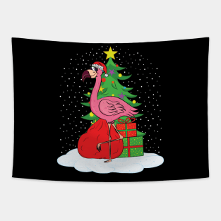 Pink Flamingo with Christmas Tree Tapestry