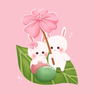 Cute Rabbit in Spring Peach Blossom Sakura T-Shirt