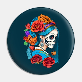 Sugar Skull Halloween. Girl with a Pearl Earring Pin