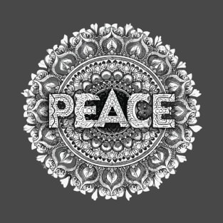 Peace text with mandala art T-Shirt