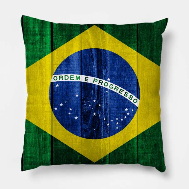 Flag of Brazil Brazilian Flags Memorabilia - Wood Pillow by DrPen