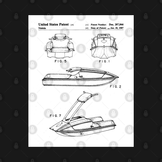 Jet Ski Patent - Watersports Lake Beach House Art - White by patentpress