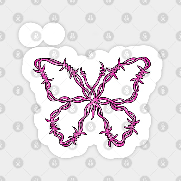 Pink barbed wire butterfly Magnet by Becky-Marie