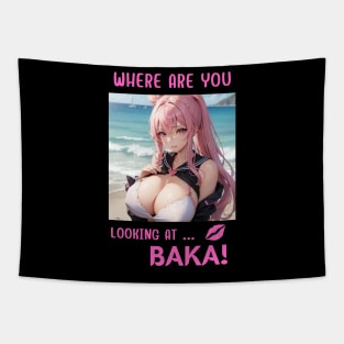 Where Are You Looking At BAKA Anime Girl Tapestry