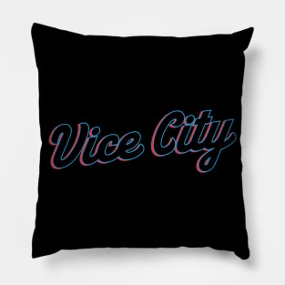 Miami 'Vice City' Neon Baseball Script Fan T-Shirt: Showcase Your Miami Spirit with a Vibrant Baseball Twist! Pillow