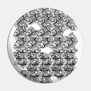 Fish black and white drawing pattern Escher Style Pin