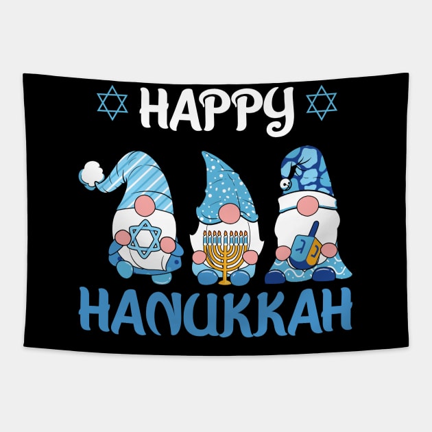 Happy Hanukkah Christmas Gnome Gnomies Menorah Dreidel Tapestry by MZeeDesigns