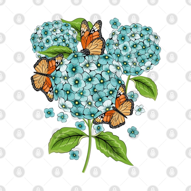 Blue Hydrangea And Monarch Butterflies by Designoholic