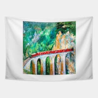 Travel on the Red Train in Switzerland Tapestry