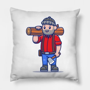 Cute Carpenter Holding Ax And Wood Pillow