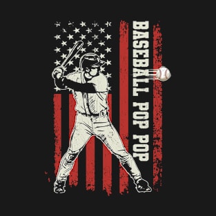 Baseball Design For Pop Pop Us Flag Baseball Fathers Day T-Shirt