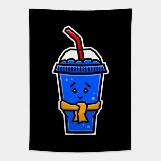 Cute Ice Slushie in Blue Raspberry Flavour Wearing a Scarf - Blue Slushy Tapestry