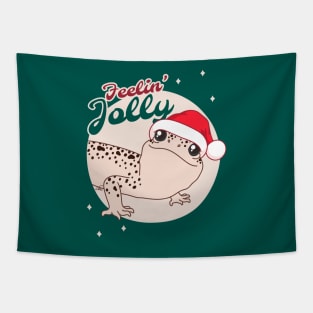 Mack Super Snow Leopard Gecko, Christmas Edition! Feelin Jolly! Green BG Tapestry