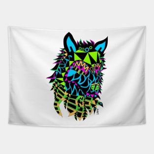 colorful kawaii ecopop wolf in mexican chicano art Tapestry