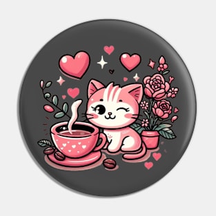 Cute cate with coffee in valentine Pin