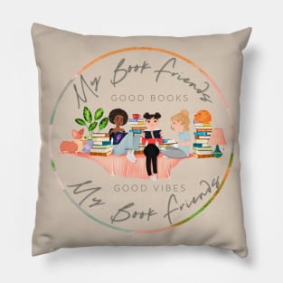 My Book Friends Round Logo on Natural Pillow