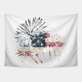 Happy July 4th American USA Flag Colorful Fireworks Tapestry