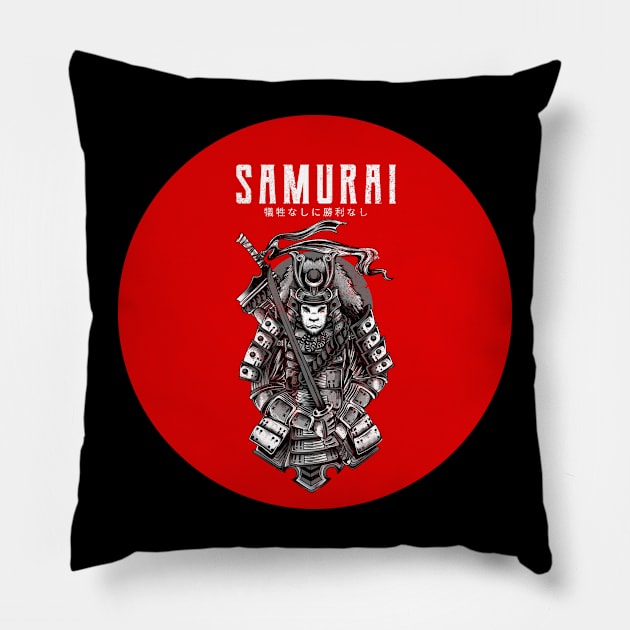 Samurai and Red sun Pillow by BearCaveDesigns