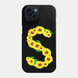 Sunflowers Initial Letter S (Black Background) Phone Case