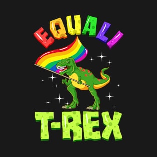 Equali T-Rex Dinosaur with Rainbow Pride Flag T-Shirt