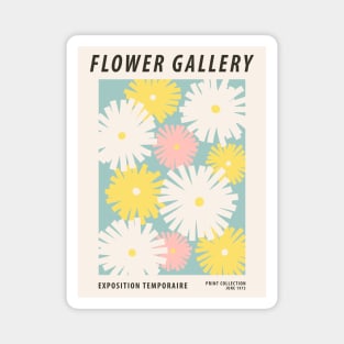 Flower gallery, Retro 70s, White yellow abstract flowers, Flower market, Exhibition print Magnet