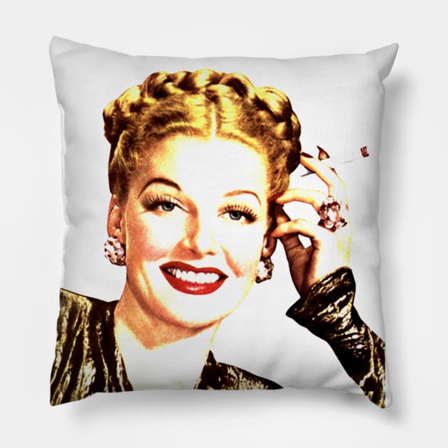 Blonde girl with cigarette in hand smoking vintage Pillow by Marccelus