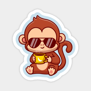 Cute Cool Monkey Drink Coffee Cartoon Magnet