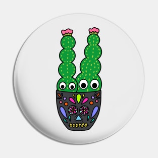 Cute Cactus Design #230: Cute Cacti In Sugar Skull Themed Pot Pin