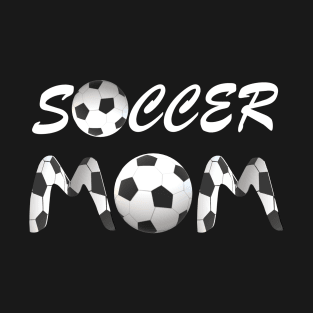 Soccer Mom with Soccer Balls and Black and White Soccer Patterned Letters (Black Background) T-Shirt