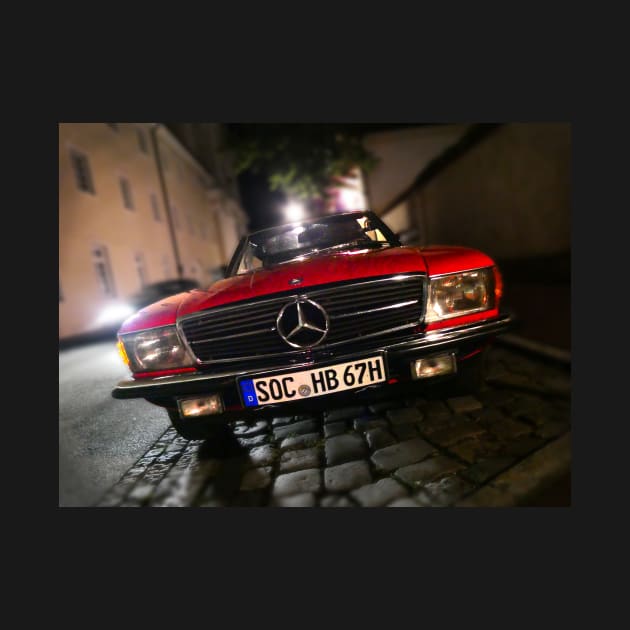 Vintage Merceds Red German classic car at Night by JonDelorme