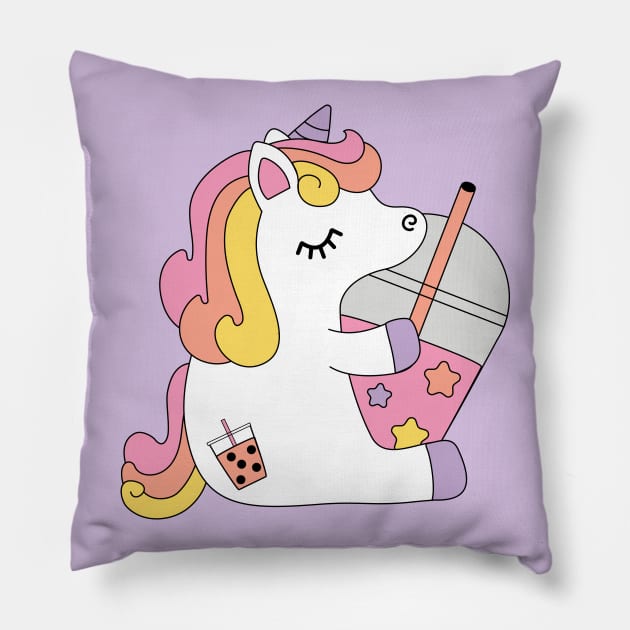 Unicorn Boba Tea Pillow by BoredInc