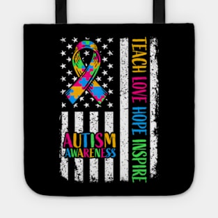 Autism Awareness Ribbon Mom Dad American Flag Autism Tote