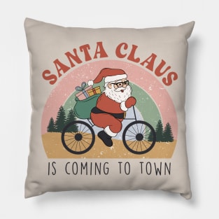 Santa Clause Is Coming to Town - On His Bike! Pillow