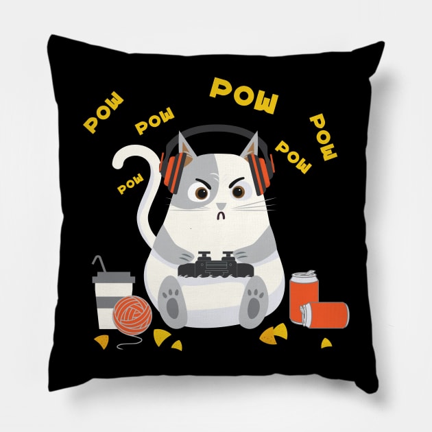 Video Game Cat Gamer Pillow by TeeShirt_Expressive