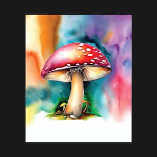 Magic Mushroom in Hand Painted Colorful Background T-Shirt