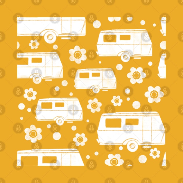 Vintage Caravan block print in mustard yellow and white by NattyDesigns